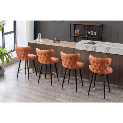 Counter Height 25" Modern Leathaire Fabric bar chairs, 180 degree Swivel Bar Stool Chair for Kitchen, Tufted Gold Nailhead Trim Bar Stools with Metal Legs, Set of 2 (Orange)