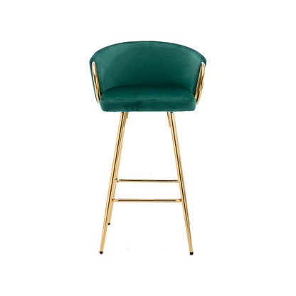 26 Inch Set of 2 Bar Stools, with Chrome Footrest and Base Velvet + Golden Leg Simple Bar Stool, GREEN