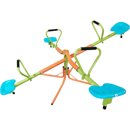 XSS004 outdoor playground four seats seesaw for kids 360 degree rotating sturdy plastic seat seesaw for kids seesaw blue and green for kids age 3+