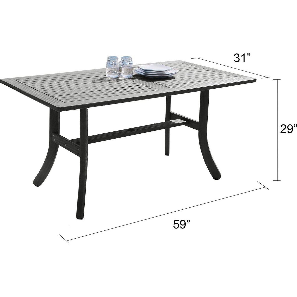 Renaissance Outdoor Patio Hand-scraped Wood Rectangular Dining Table with Curvy Legs