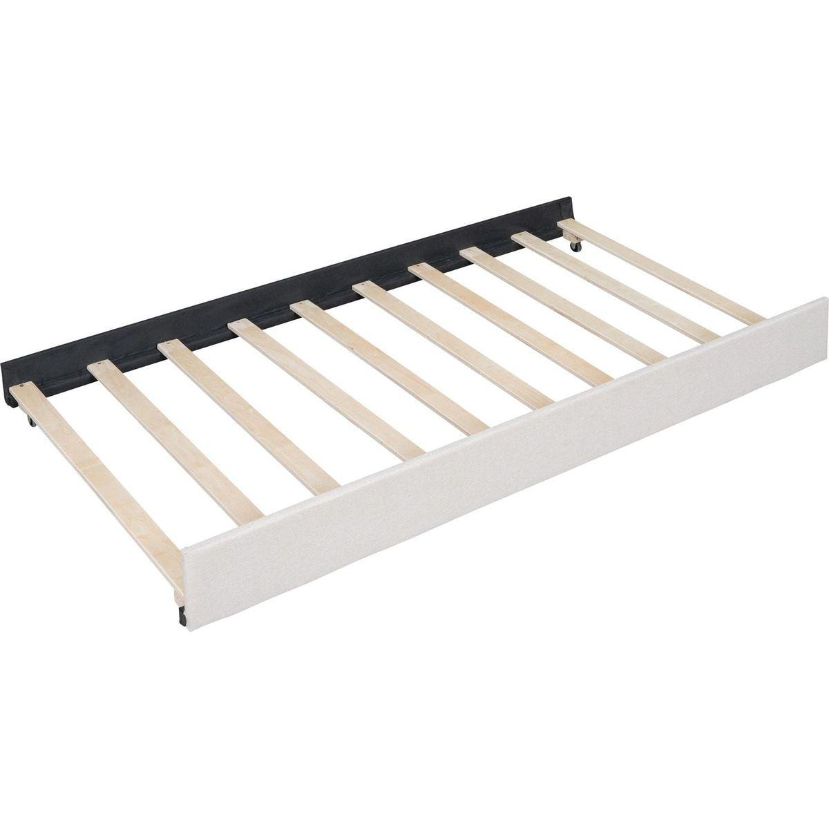 Full Size Upholstered Platform Bed with 2 Drawers and 1 Twin Size Trundle, Classic Headboard Design, Beige