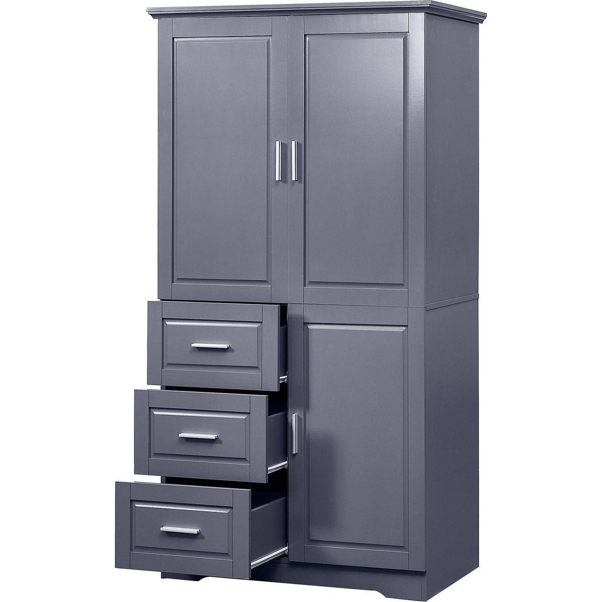 Tall and Wide Storage Cabinet with Doors for Bathroom/Office, Three Drawers, Grey
