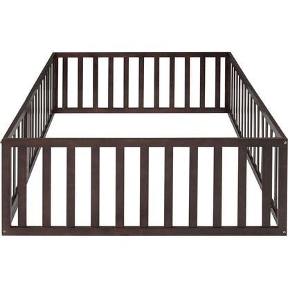 Full Size Wood Daybed Frame with Fence, Walnut