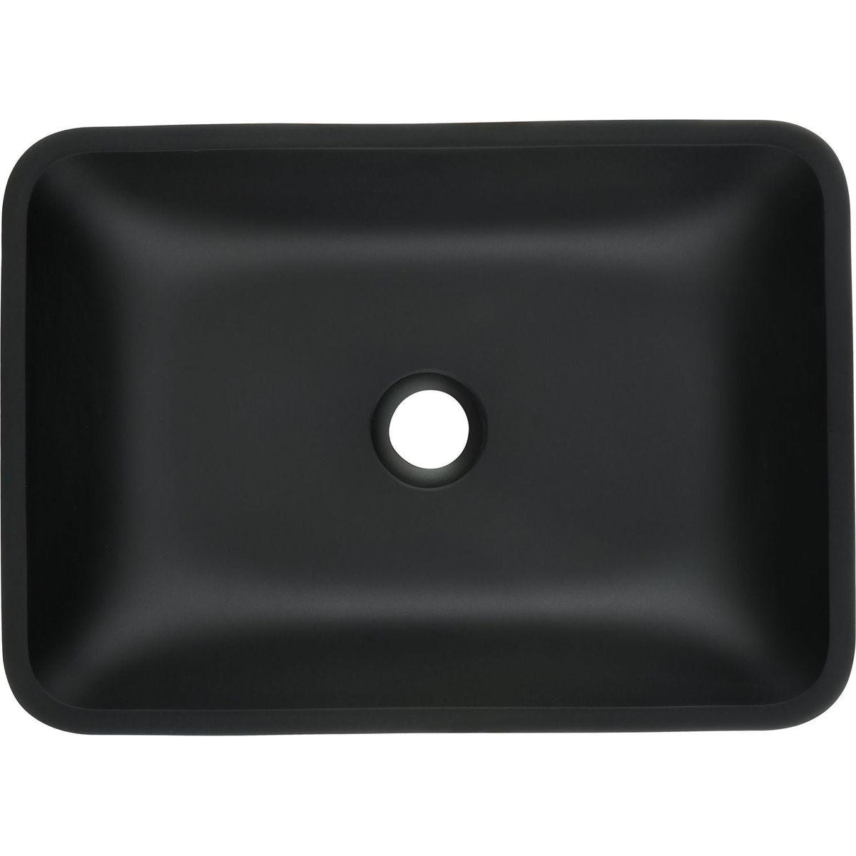 13.0" L -18.13" W -4" H Matte Shell Glass Rectangular Vessel Bathroom Sink in Black with Matte Black Faucet and Pop-Up Drain in Matte Black