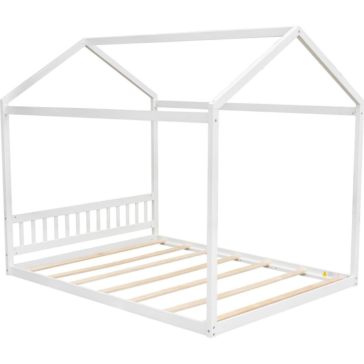 Queen Size Wooden House Bed with Headboard, White - Streamdale Furniture