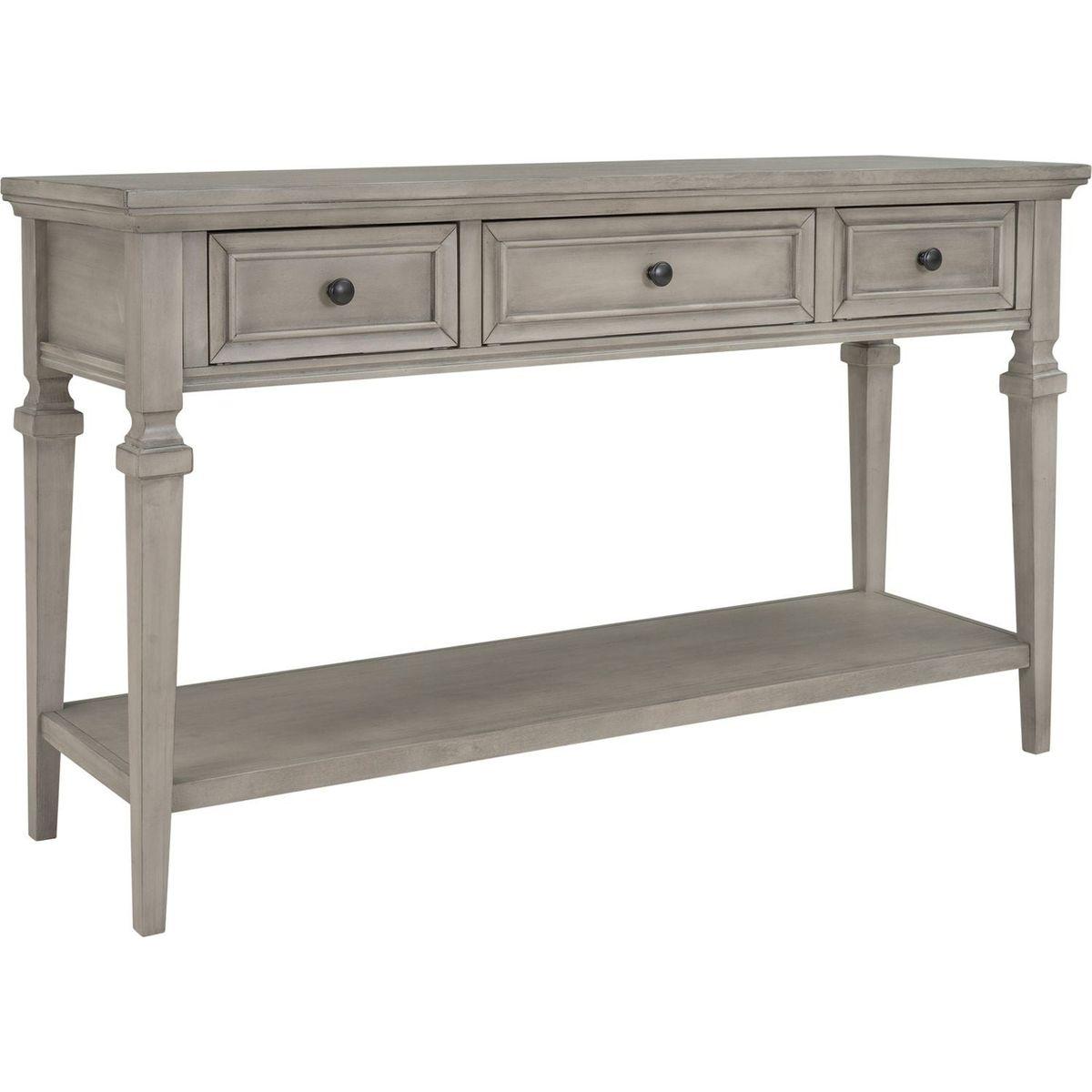 Classic Retro Style Console Table with Three Top Drawers and Open Style Bottom Shelf, Easy Assembly (Gray Wash)