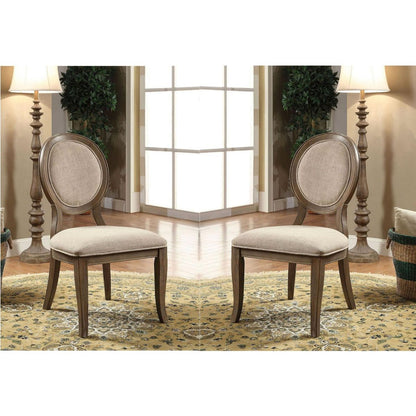 Transitional Rustic Oak and Beige Side Chairs Set of 2 Chairs Dining Room Furniture Padded fabric seat Elegant Kitchen Dining Room