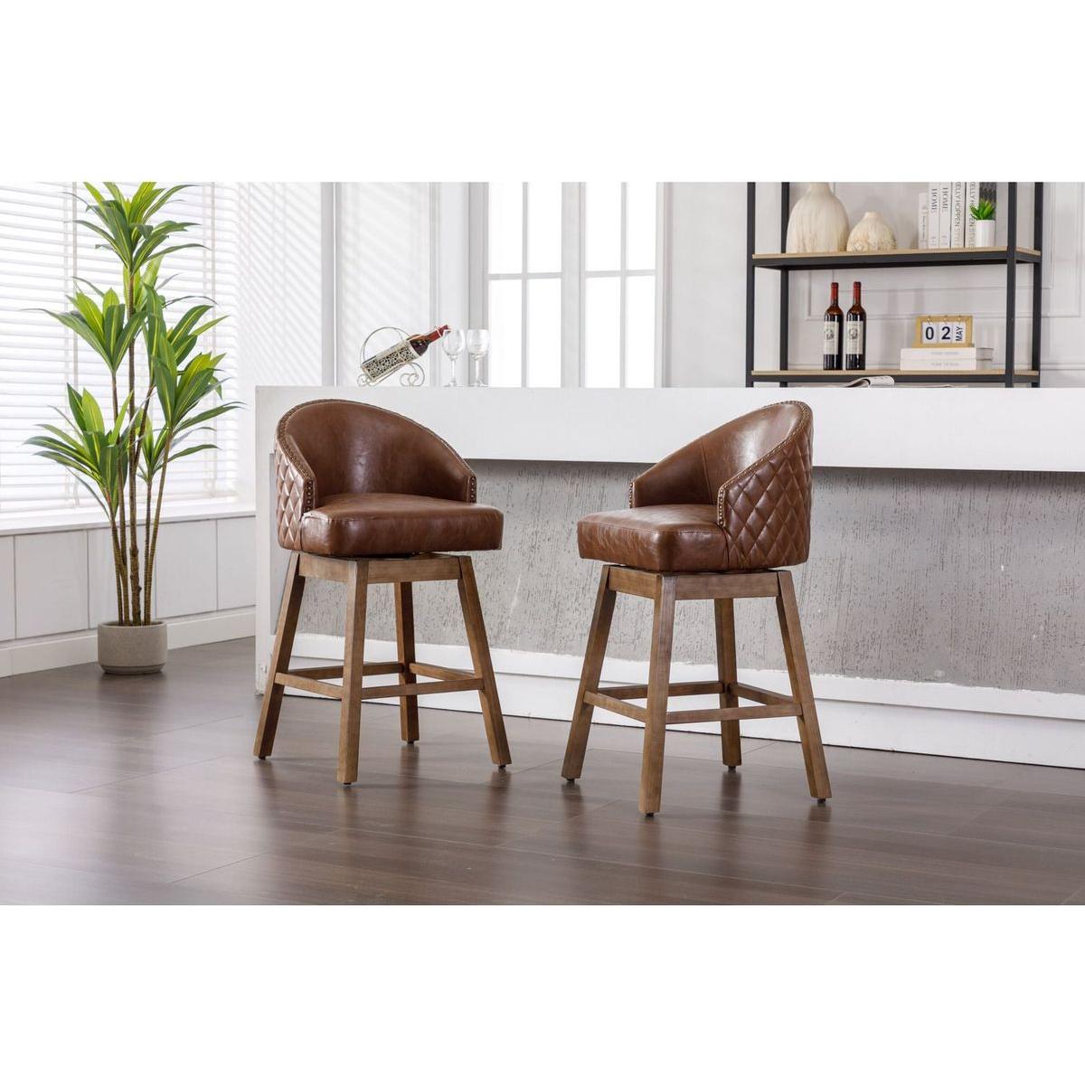 Bar Stools Set of 2 Counter Height Chairs with Footrest for Kitchen, Dining Room And 360 Degree Swivel