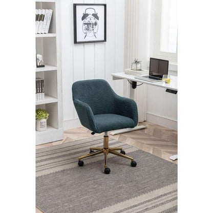 Modern Teddy Fabric Material Adjustable Height 360 Revolving Home Office Chair With Gold Metal Legs And Universal Wheel For Indoor,Green