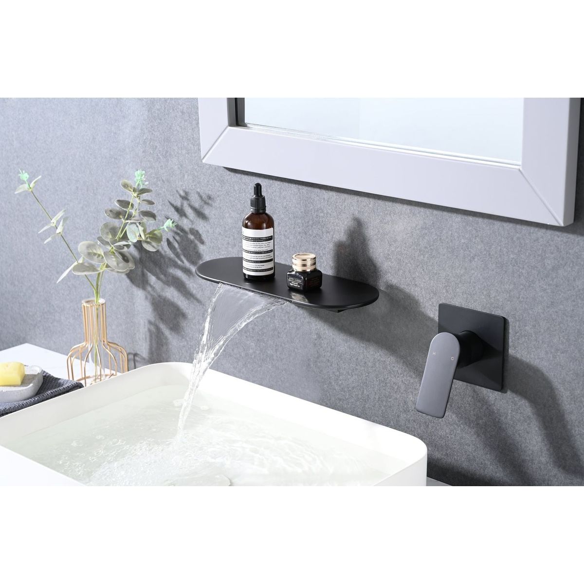 Single Handle Wall Mounted Bathroom Waterfall Sink Faucet