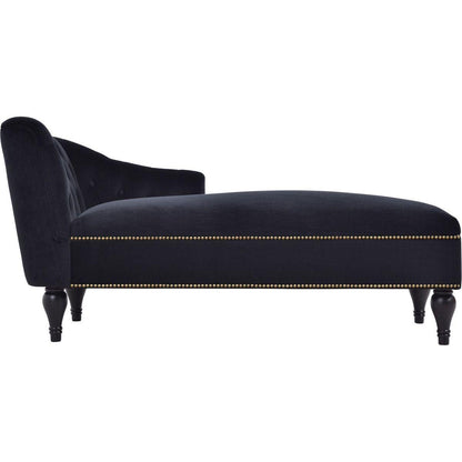 58" Velvet Chaise Lounge, Button Tufted Right Arm Facing Lounge Chair with Nailhead Trim & Solid Wood Legs for Living Room or Office, Sleeper Lounge Sofa (Black)