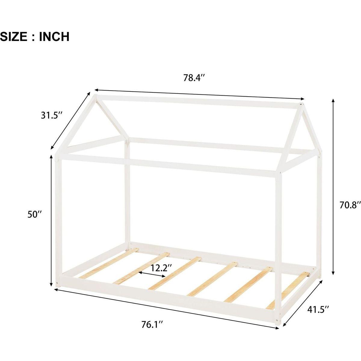 Twin Size Wooden House Bed, White (New) - Streamdale Furniture