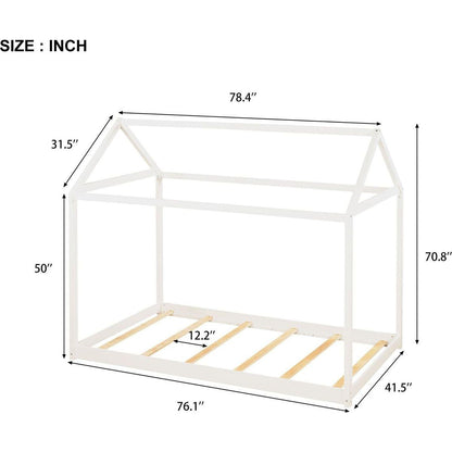 Twin Size Wooden House Bed, White (New) - Streamdale Furniture