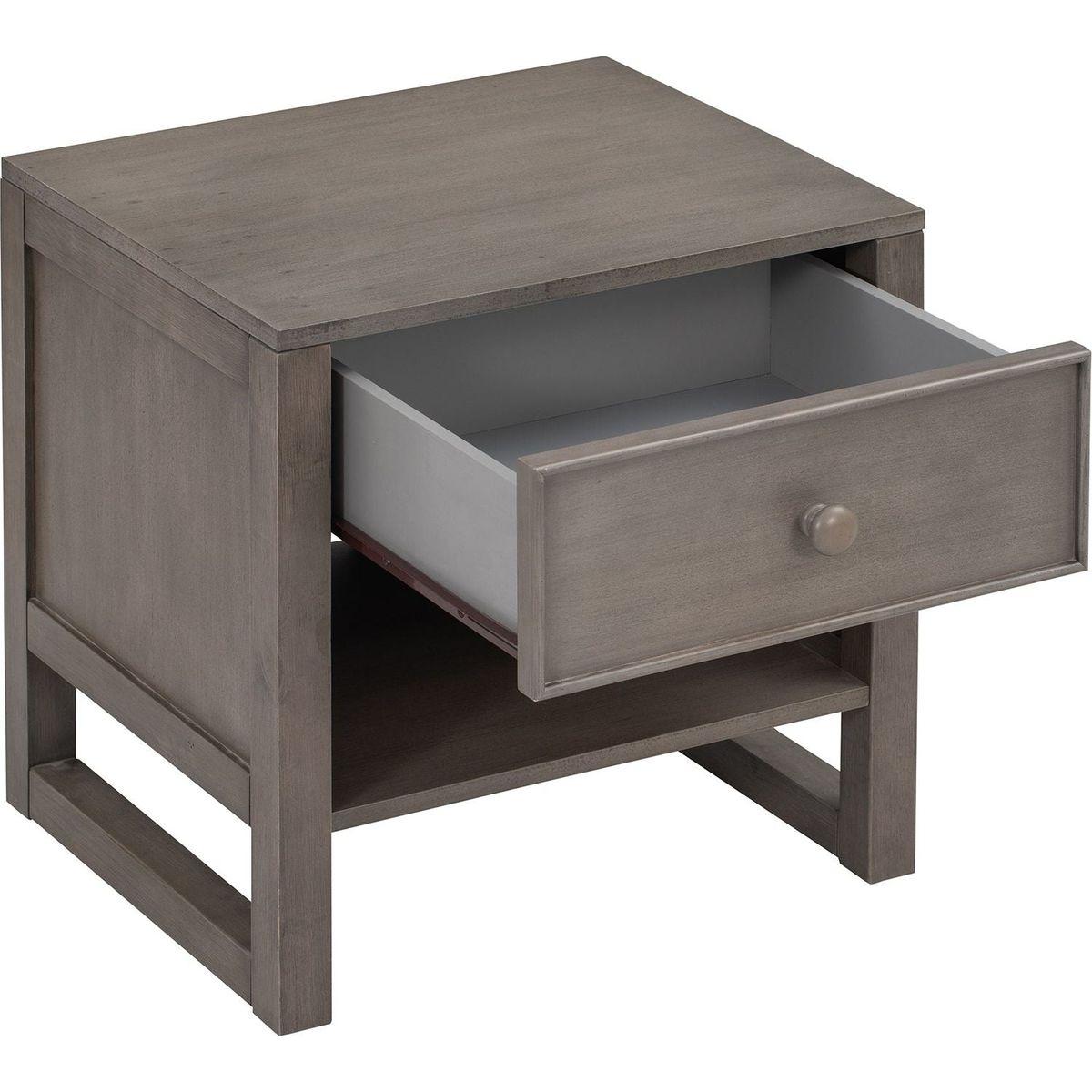 Wooden Nightstand with a Drawer and an Open Storage, End Table for Bedroom, Anitque Gray