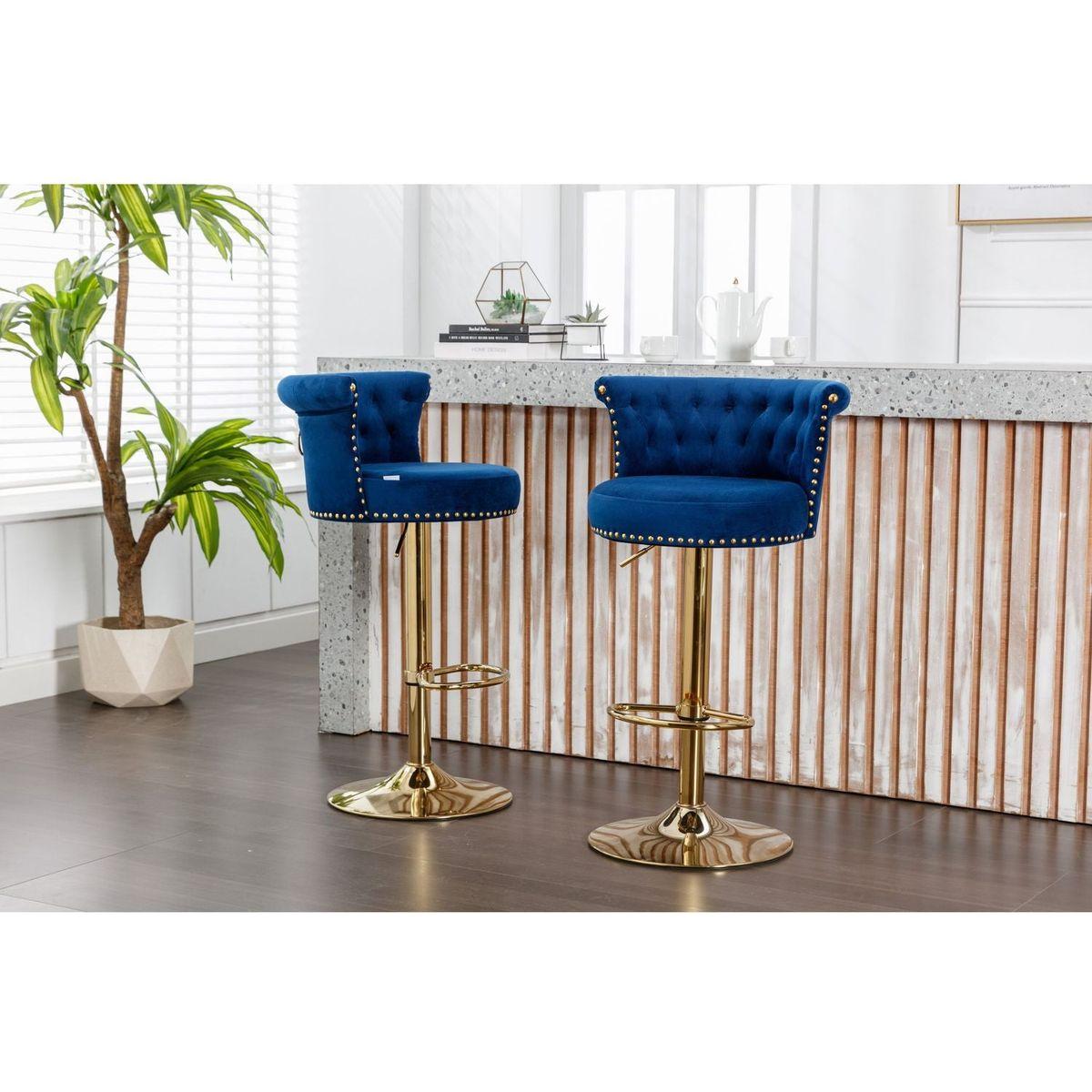 COOLMORE Swivel Bar Stools Set of 2 Adjustable Counter Height Chairs with Footrest for Kitchen, Dining Room 2PC/SET