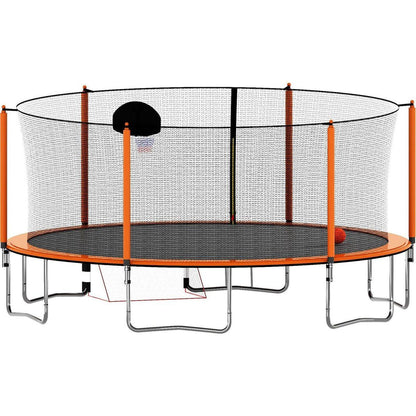 16FT Trampoline with Basketball Hoop pump and Ladder(Inner Safety Enclosure) with soccer goal orange