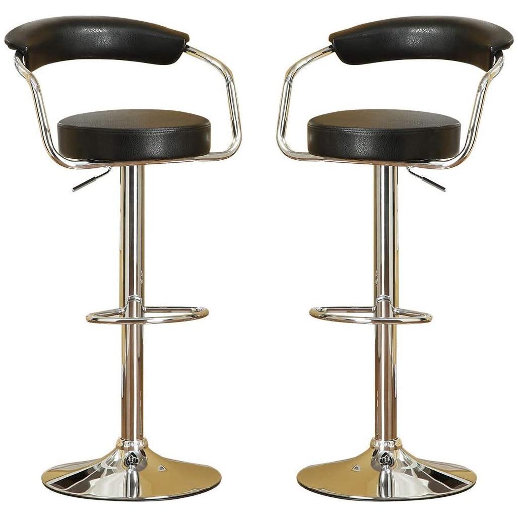 Contemporary Style Black Bar Stool Counter Height Chairs Set of 2 Adjustable Swivel Kitchen Island Stools