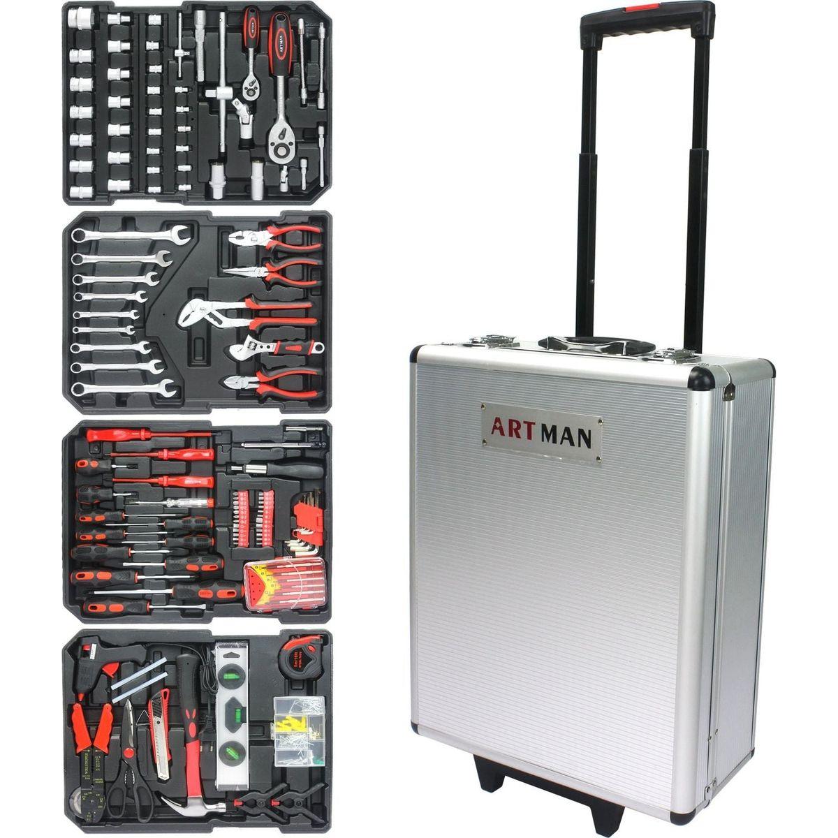 White Hand Tool Box with 4 layers of Toolset and wheels