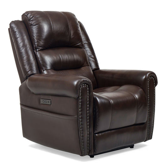 Lazell Leather with Nailhead Double Power Recliner - Power Heardrest - Typy C - USB -Side Pocket Storage bag - Top Grain