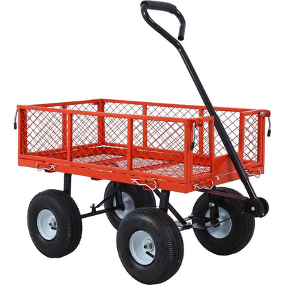 Steel Garden Cart, Steel Mesh Removable Sides, 3 cu ft, 550 lb Capacity, red