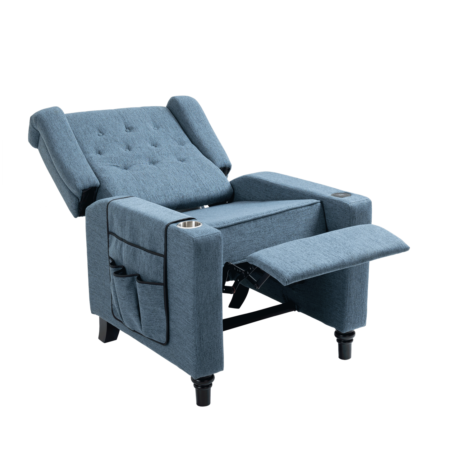 Arm Pushing Recliner Chair, Modern Button Tufted Wingback Push Back Recliner Chair, Living Room Chair Fabric Pushback Manual Single Reclining Sofa Home Theater Seating for Bedroom, Navy Blue