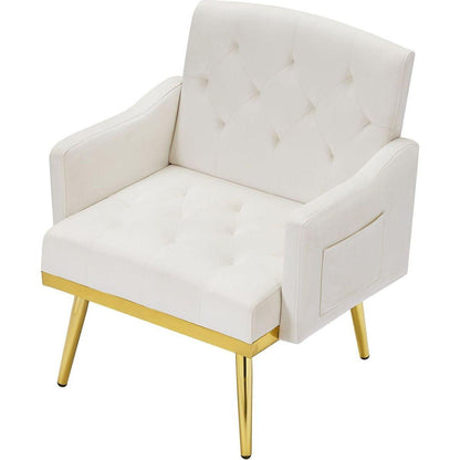 cream white velvet armchair with metal legs