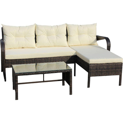 Outdoor patio Furniture sets 3 piece Conversation set wicker Ratten Sectional Sofa With Seat Cushions(Beige Cushion)