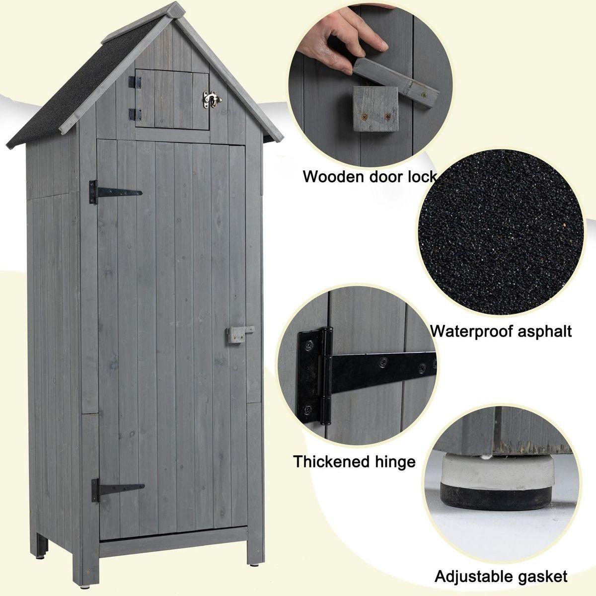 30.3" L X 21.3" W X 70.5" H Outdoor Storage Cabinet Tool Shed Wooden Garden Shed Gray