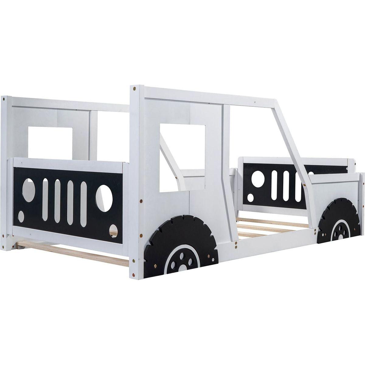 Twin Size Classic Car-Shaped Platform Bed with Wheels, White - Streamdale Furniture