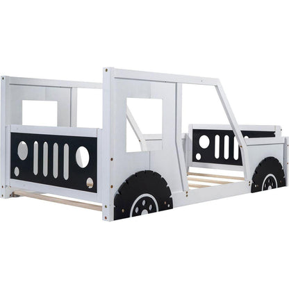 Twin Size Classic Car-Shaped Platform Bed with Wheels, White - Streamdale Furniture