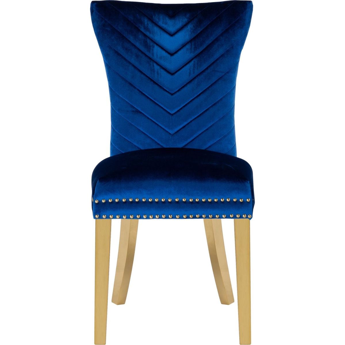 Eva 2 Piece Gold Legs Dining Chairs Finished with Velvet Fabric in Blue