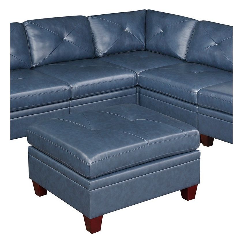 Genuine Leather Ink Blue Tufted 6pc Sectional Set 3x Corner Wedge 3x Armless Chair Living Room Furniture Sofa Couch