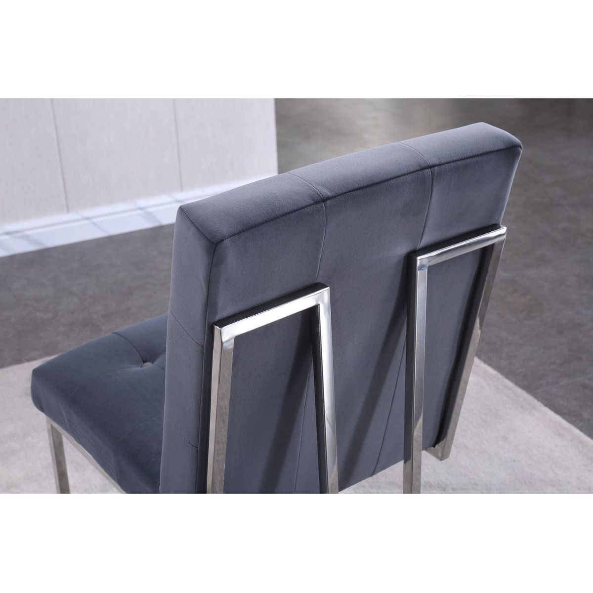 Modern Velvet Dining Chair Set of 2, Tufted Design and Silver Finish Stainless Base