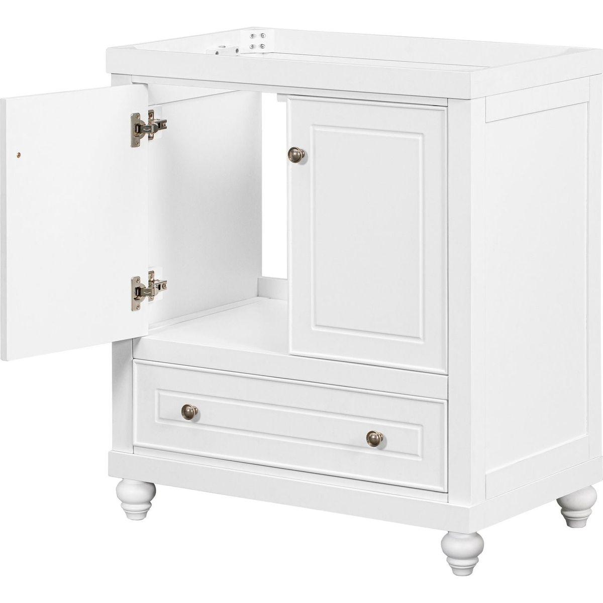 30" Bathroom Vanity without Sink, Base Only, Cabinet with Doors and Drawer, Solid Frame and MDF Board, White