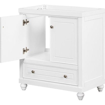 30" Bathroom Vanity without Sink, Base Only, Cabinet with Doors and Drawer, Solid Frame and MDF Board, White