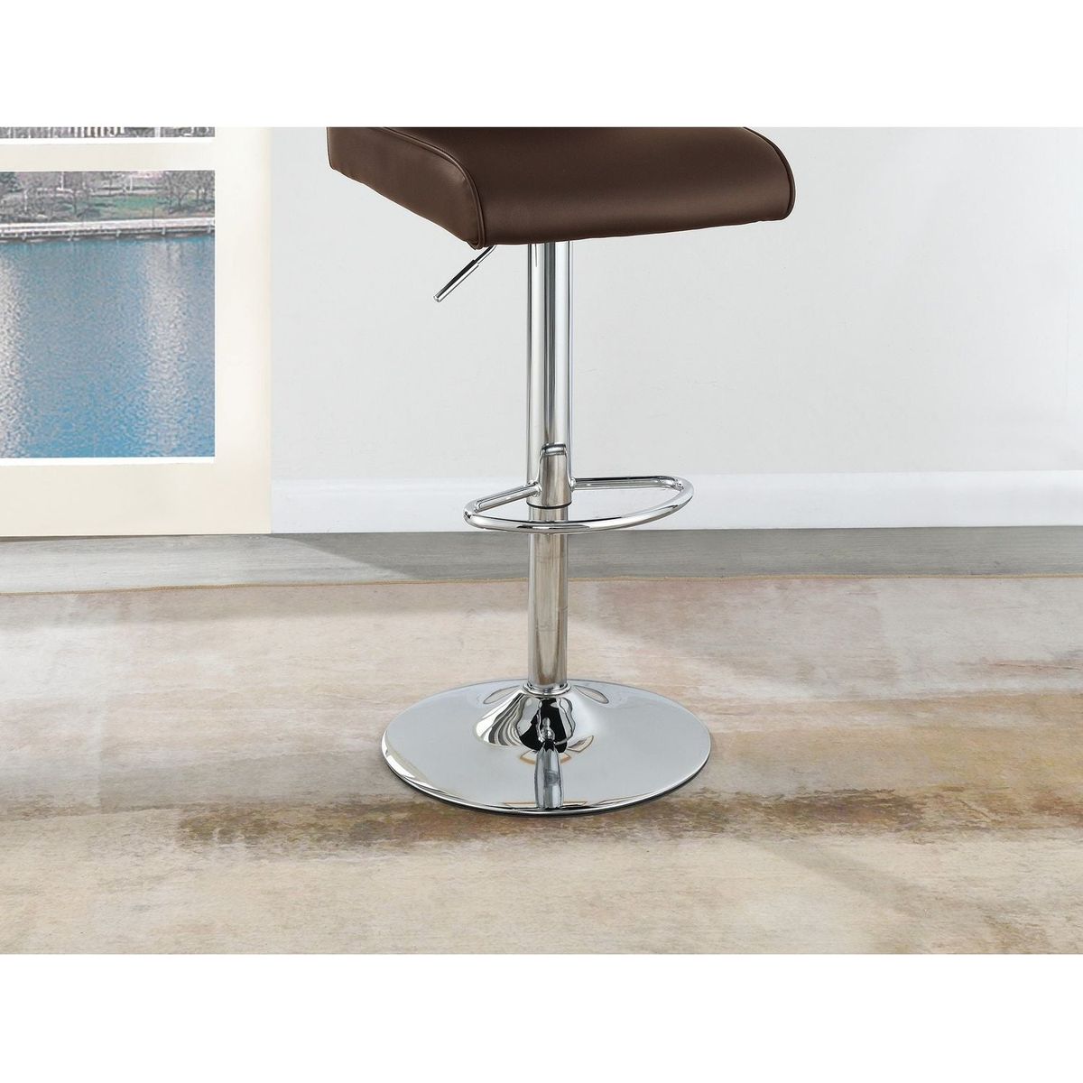 Adjustable Bar stool Gas lift Chair Espresso Faux Leather Tufted Chrome Base Modern Set of 2 Chairs Dining Kitchen