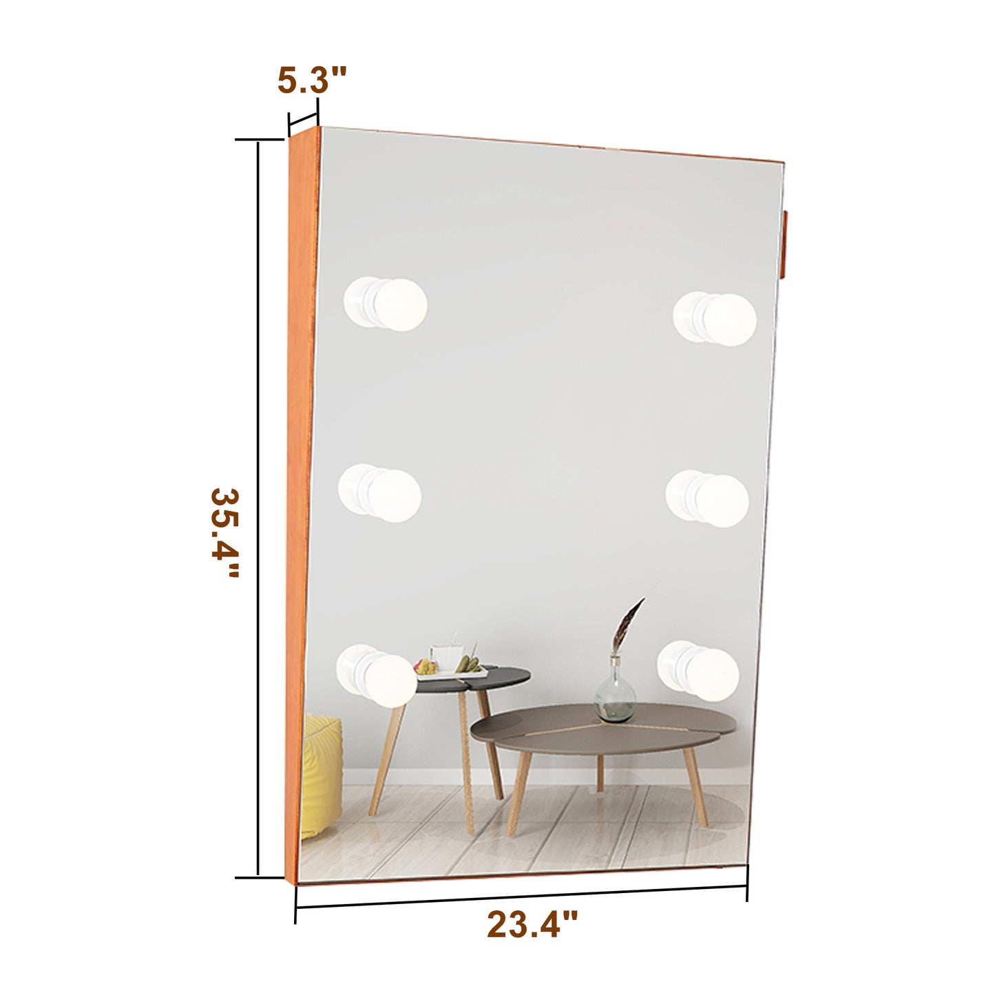 Wooden Wall Vanity Mirror Makeup Mirror Dressing Mirror with LED Bulbs