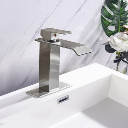 Waterfall Spout Bathroom Faucet, Single Handle Bathroom Vanity Sink Faucet