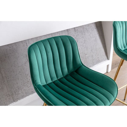 26 Inch Set of 2 Bar Stools, with Chrome Footrest Velvet Fabric Counter Stool Golden Leg Simple Bar Stool, GREEN