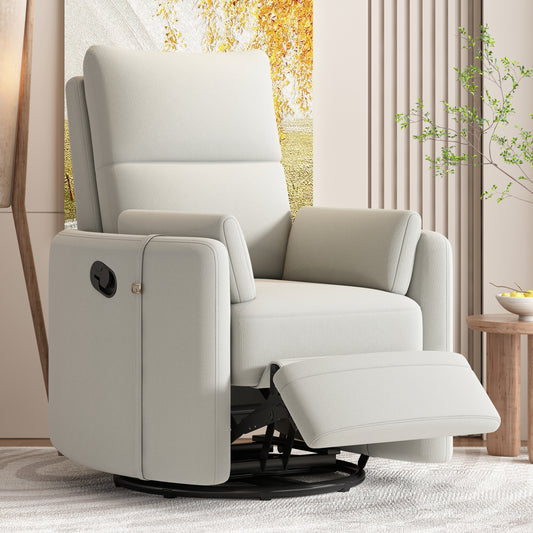 360 Degree Swivel Recliner Theater Recliner Manual Rocker Recliner Chair with Two Removable Pillows for Living Room, Beige