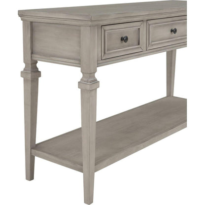 Classic Retro Style Console Table with Three Top Drawers and Open Style Bottom Shelf, Easy Assembly (Gray Wash)