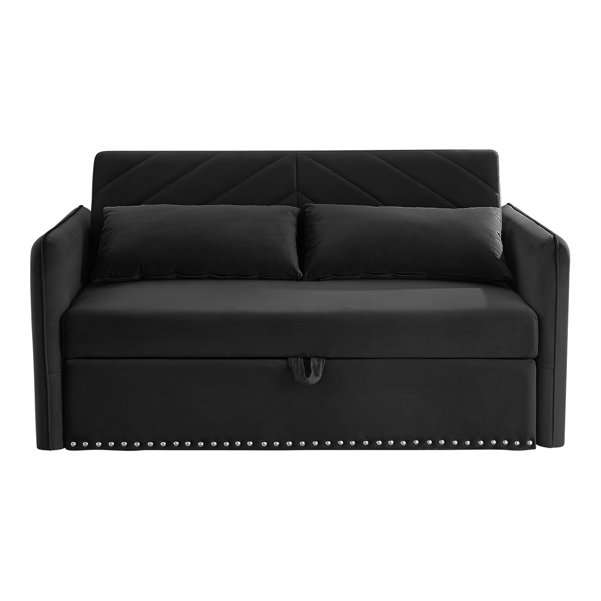 Pull-out sofa sleeper, 3-in-1 adjustable sleeper with pull-out bed, 2 lumbar pillows and side pocket, soft velvet convertible sleeper sofa bed, suitable for living room bedroom.