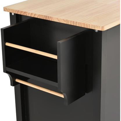 Kitchen Island Cart with Solid Wood Top and Locking Wheels4.3 Inch Width Door Cabinet and Two Drawerspice Rack, Towel Rack black) - Streamdale Furniture