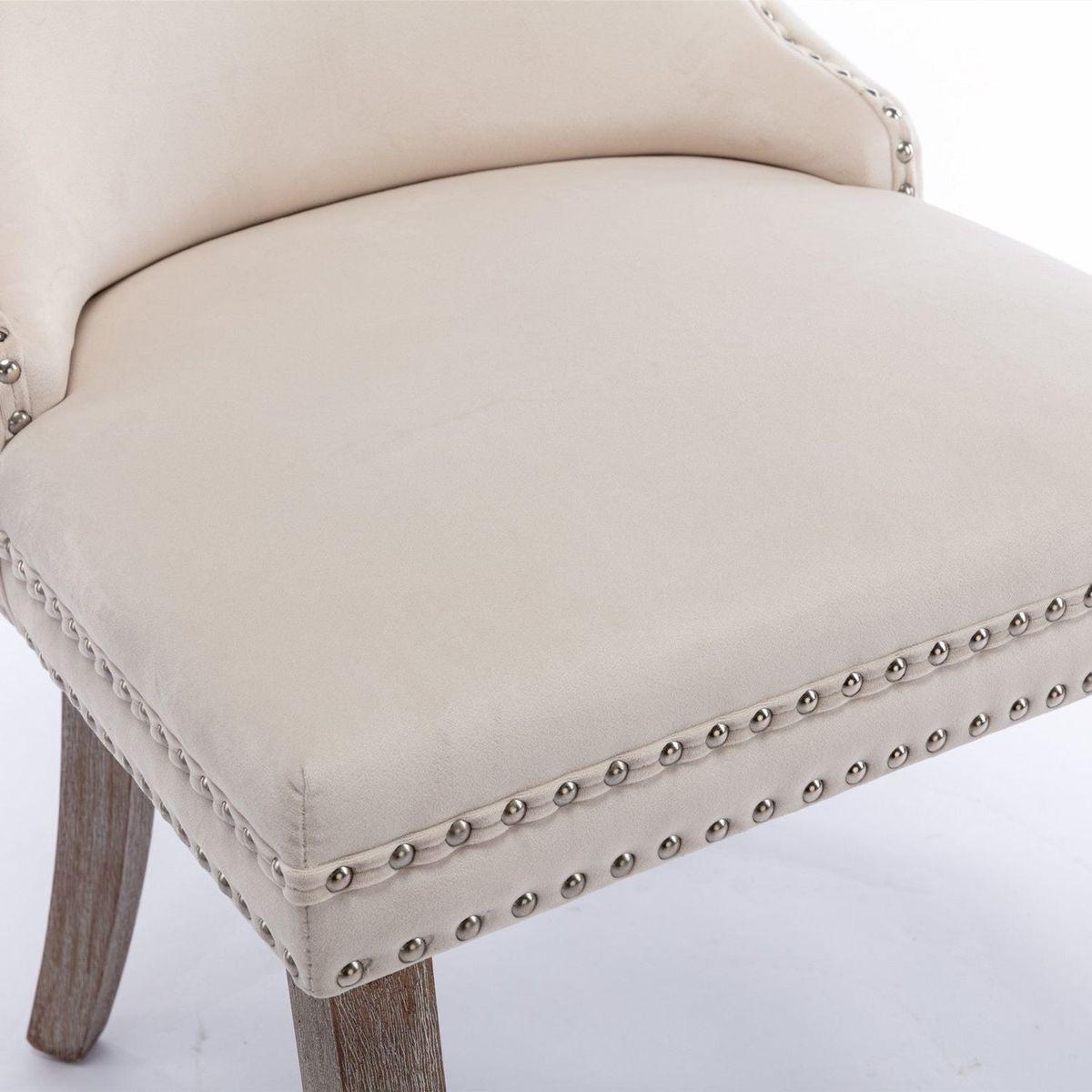 Upholstered Wing-Back Dining Chair with Backstitching Nailhead Trim and Solid Wood Legs, Set of 2, Beige, 8809BG, KD