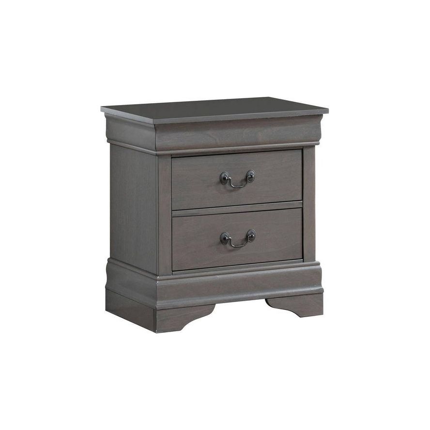 1pc Nightstand Gray Louis Philippe Solid wood English Dovetail Construction Antique Nickle Hanging Pulls