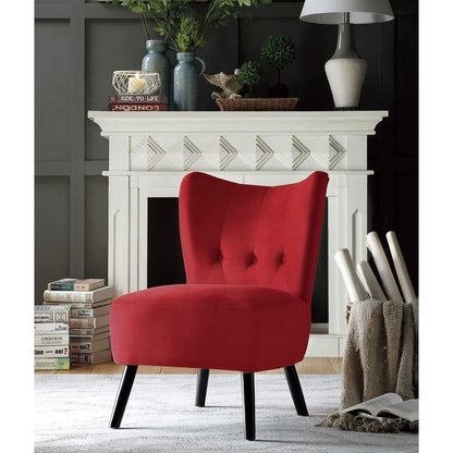 Unique Style Red Velvet Covering Accent Chair Button-Tufted Back Brown Finish Wood Legs Modern Home Furniture