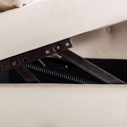 Beige Chaise Lounge Indoor, Velvet Lounge Chair for Bedroom with Storage & Pillow, Modern Upholstered Rolled Arm Chase Lounge for Sleeping with Nailhead Trim for Living Room Bedroom Office