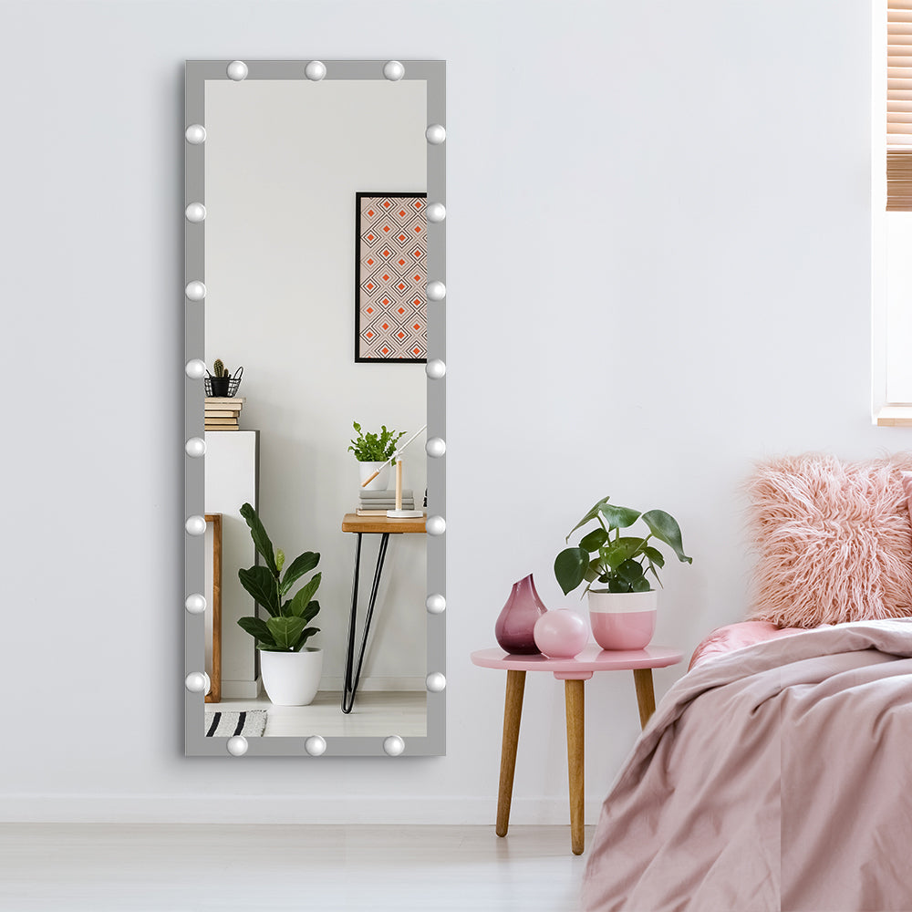 Modern Wall standing Bedroom Hotel Full Length Mirror with LED Bulbs Touch Control Whole Body Dressing Hollywood Vanity Mirror With 3 color Lights