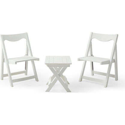 HIPS Foldable Small Table and Chair Set with 2 Chairs and Rectangular Table White