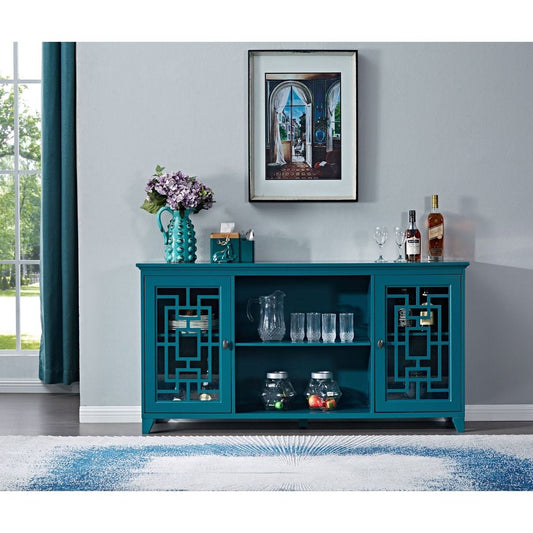 60" Sideboard Buffet Table with 2 Doors, Storage Cabinet with Adjustable Shelves, Teal Blue